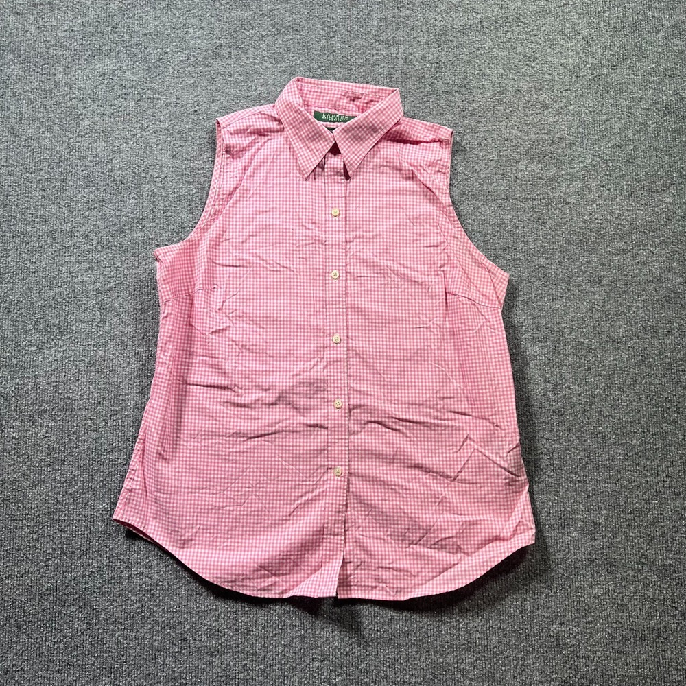 Lauren Ralph Lauren Pink White Gingham Sleeveless Button Front Shirt Petite Med
